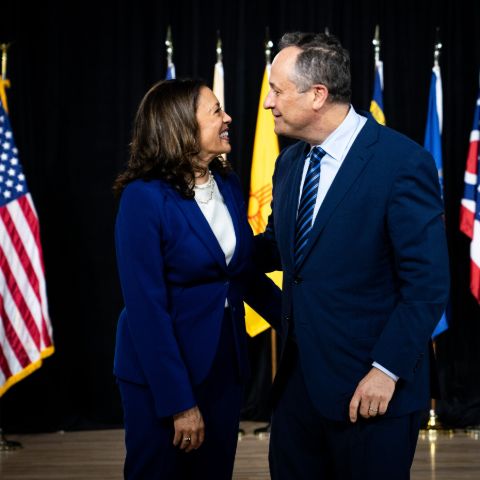 Douglas Emhoff caught on the camera looking at his wife Kamala Harris/